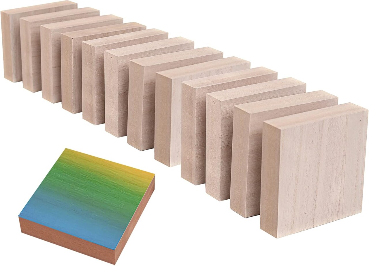 (12-Pack) - 4” x 4” Wooden Blocks for Crafts - 1-Inch Thick Square MDF Block